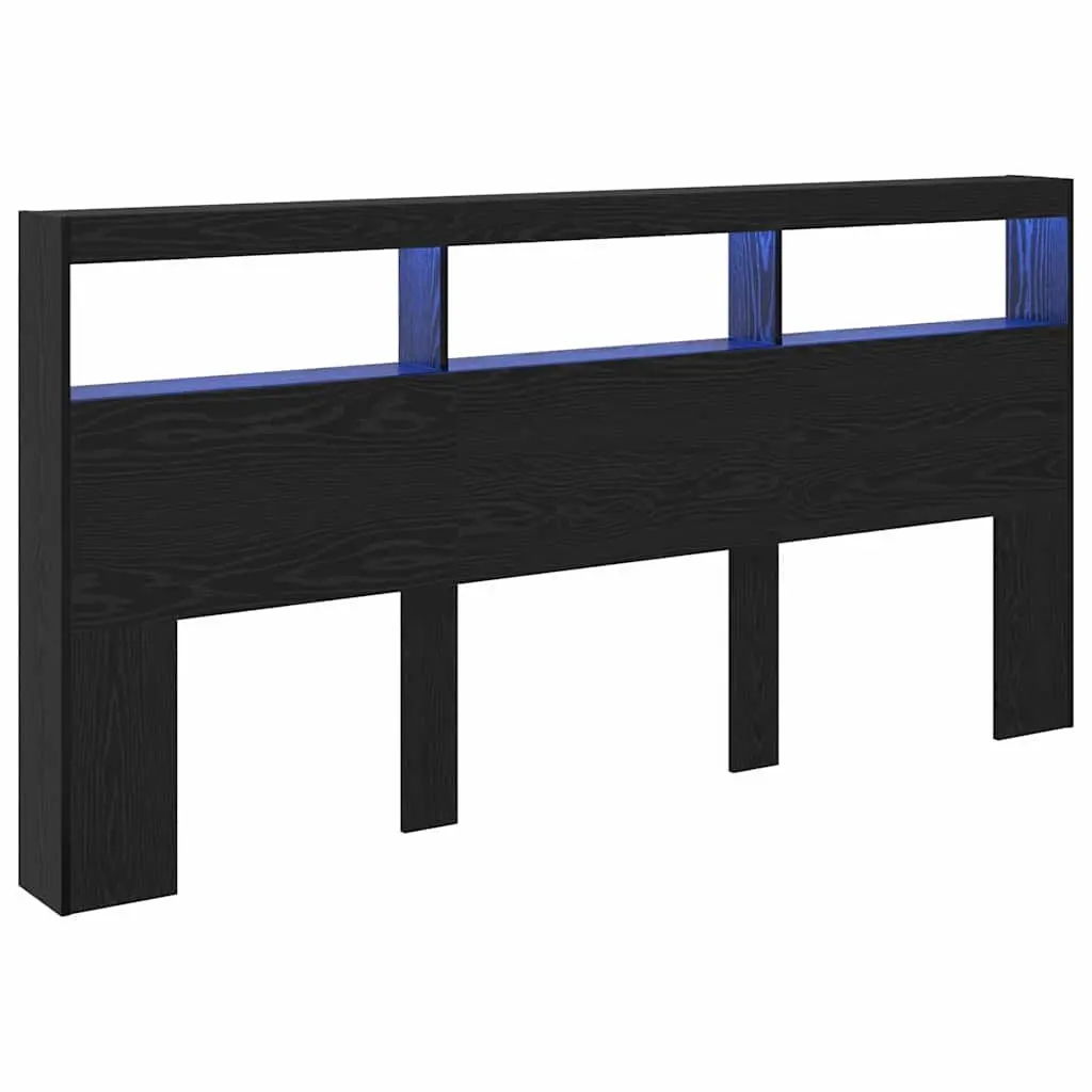 Black Engineered Wood Headboard with LED Light 200cm