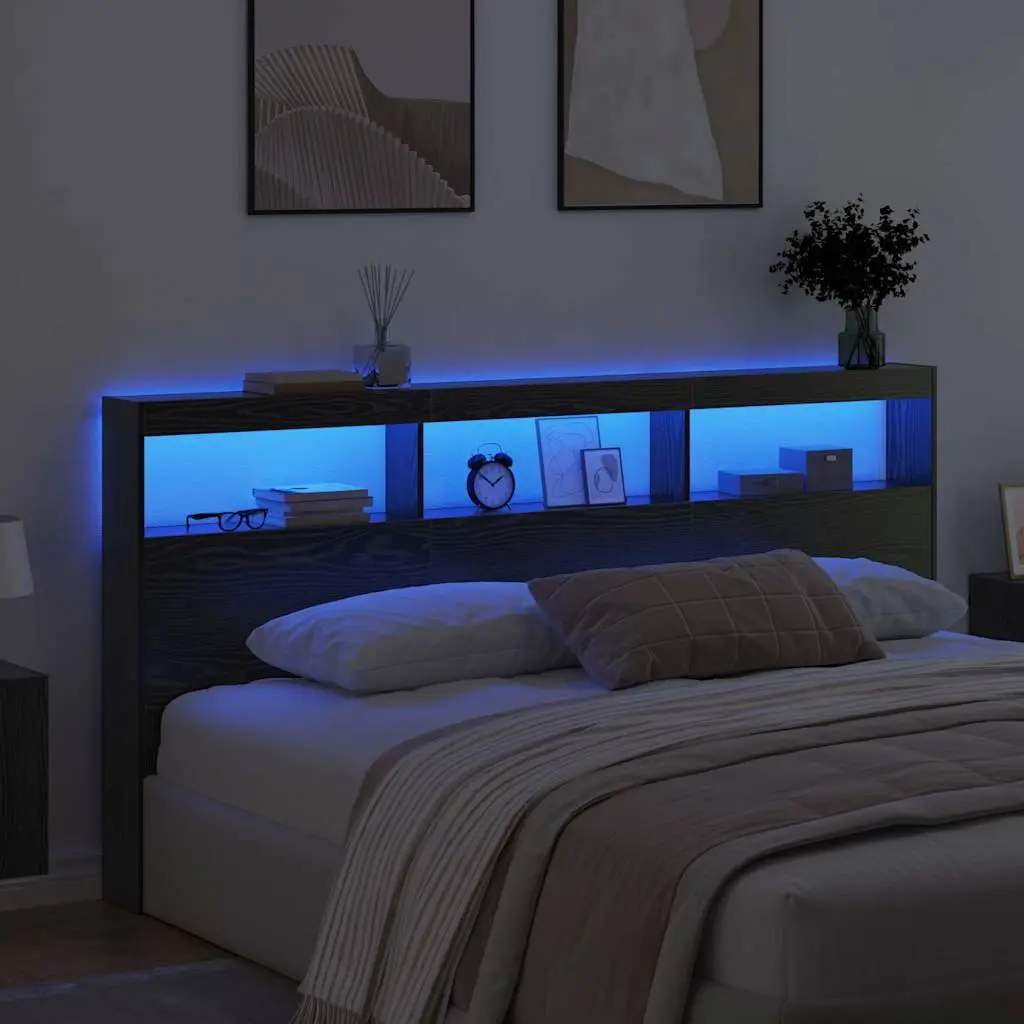 Black Engineered Wood Headboard with LED Light 200cm