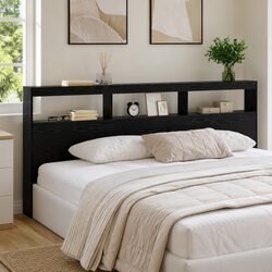 Stylish Black Oak Engineered Wood Headboard with LED Light