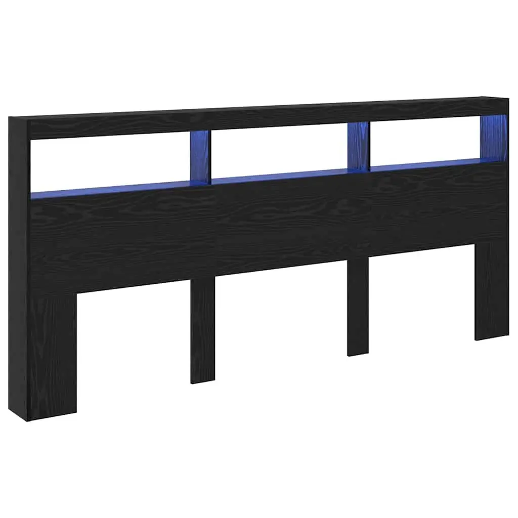 Black Oak Engineered Wood Headboard with LED Light