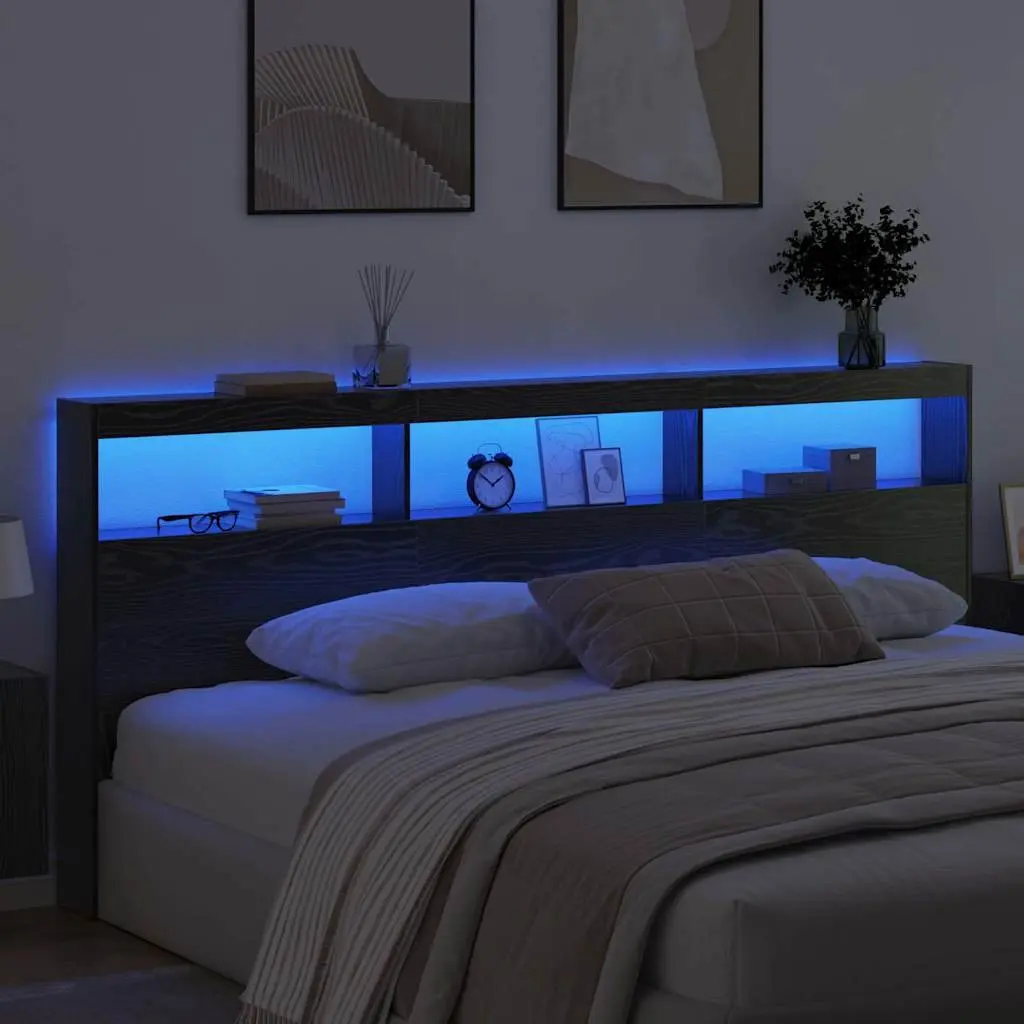 Black Oak Engineered Wood Headboard with LED Light