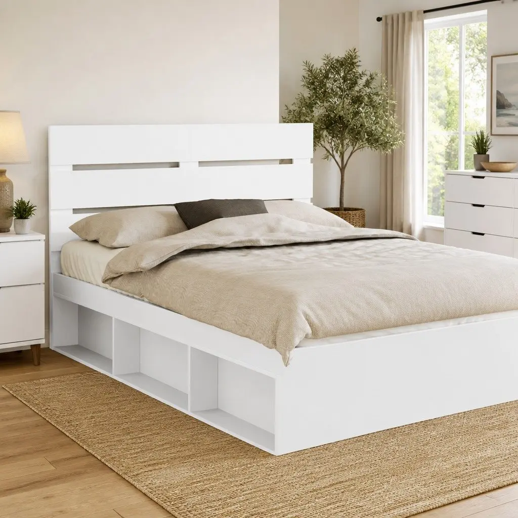 Rectangular Headboard Modern White Engineered Wood Minimalist Furniture for Bedroom