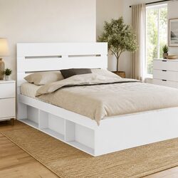 Modern White Engineered Wood Headboard for Bedrooms
