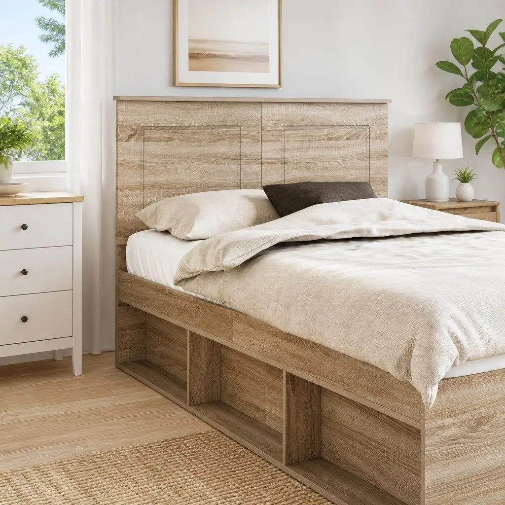 Brown Engineered Wood Adjustable Wall-Mounted Headboard