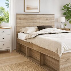 Brown Engineered Wood Adjustable Wall-Mounted Headboard