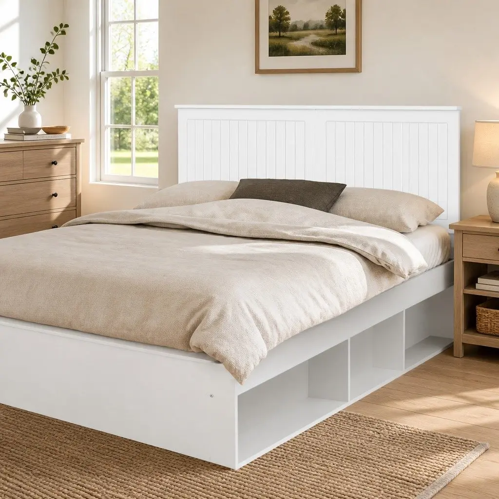 White Headboard Contemporary Minimalist 150cm Engineered Wood Bedroom Furniture