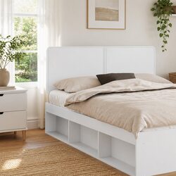 Modern Rectangle White Engineered Wood Headboard