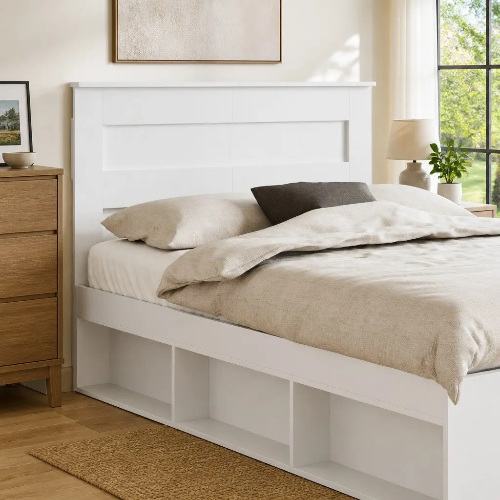 White Engineered Wood Headboard for Bedrooms