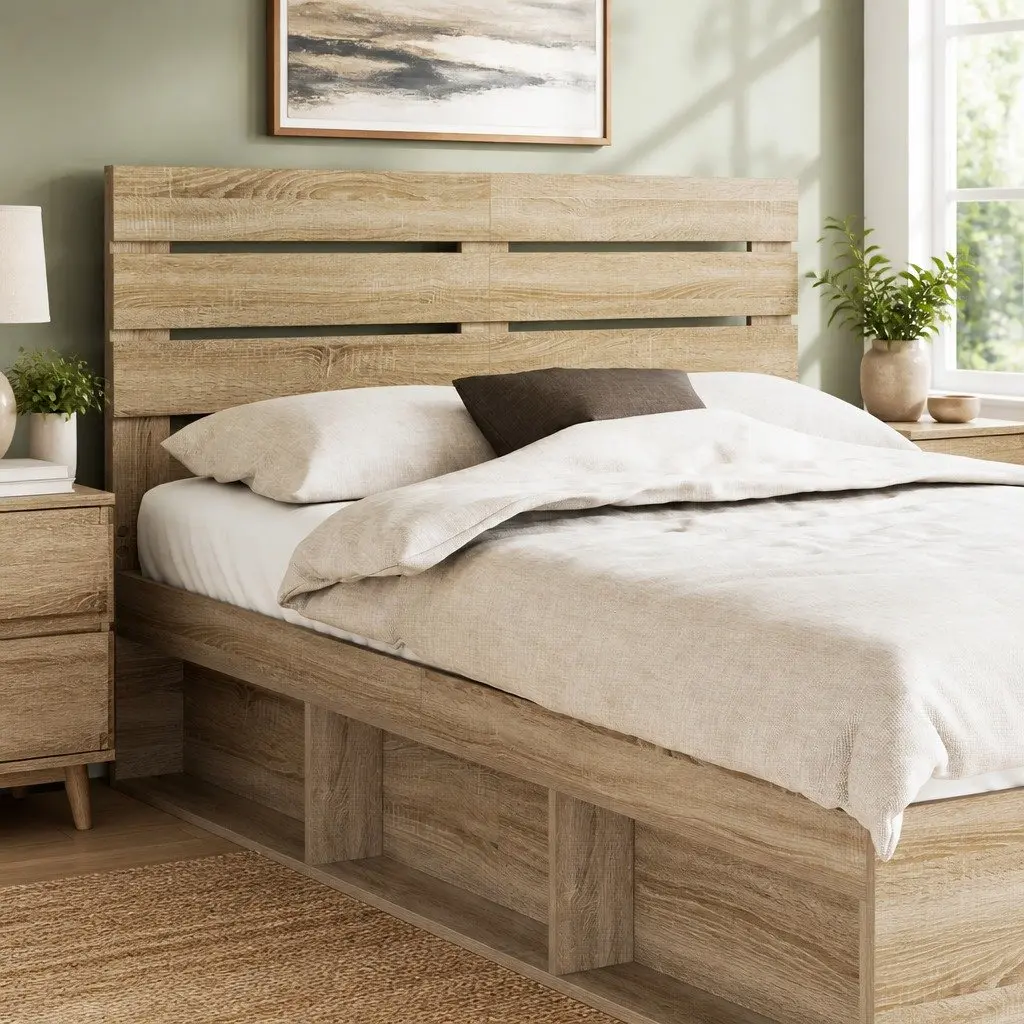 Headboard Modern Rectangular Engineered Wood Brown Indoor