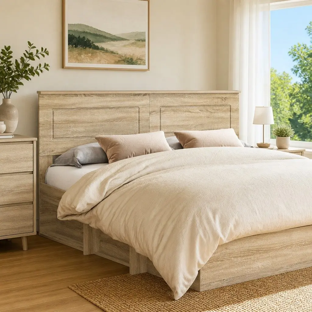 Rectangular Engineered Wood Headboard in Brown