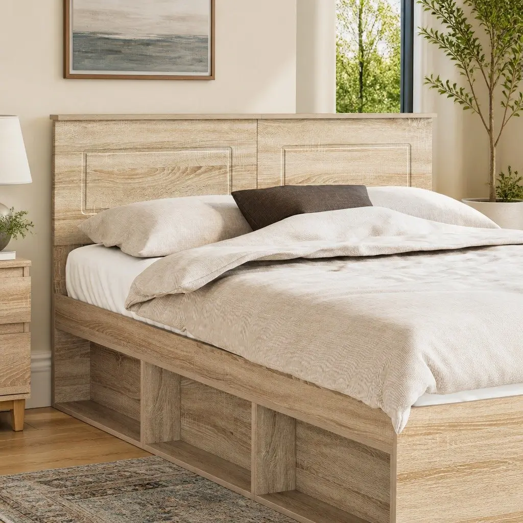 Headboard Modern Rectangular Brown Engineered Wood