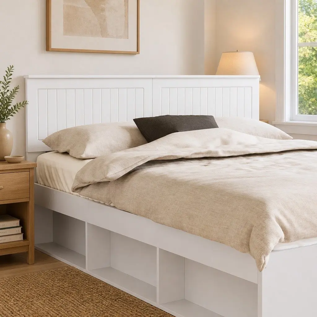 White Engineered Wood Headboard Modern Minimalist Bedroom Furniture Rectangular