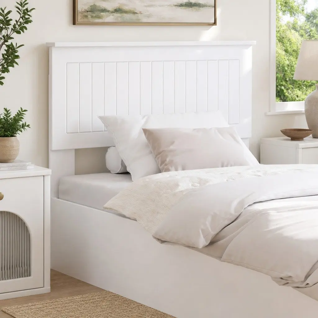 Modern White Headboard Engineered Wood Bedroom Furniture Minimalist Design