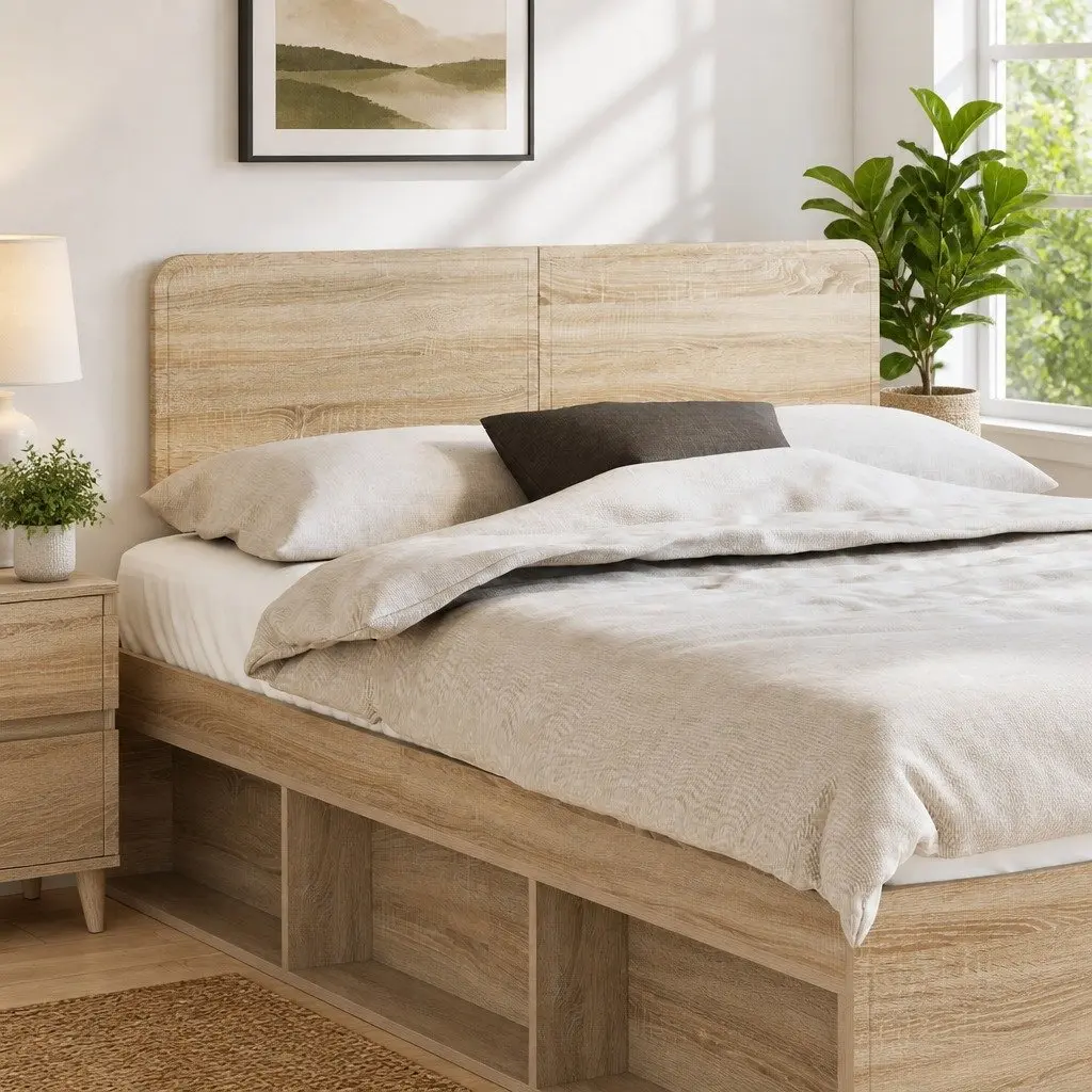 Headboard Modern Minimalist Brown Engineered Wood Frame