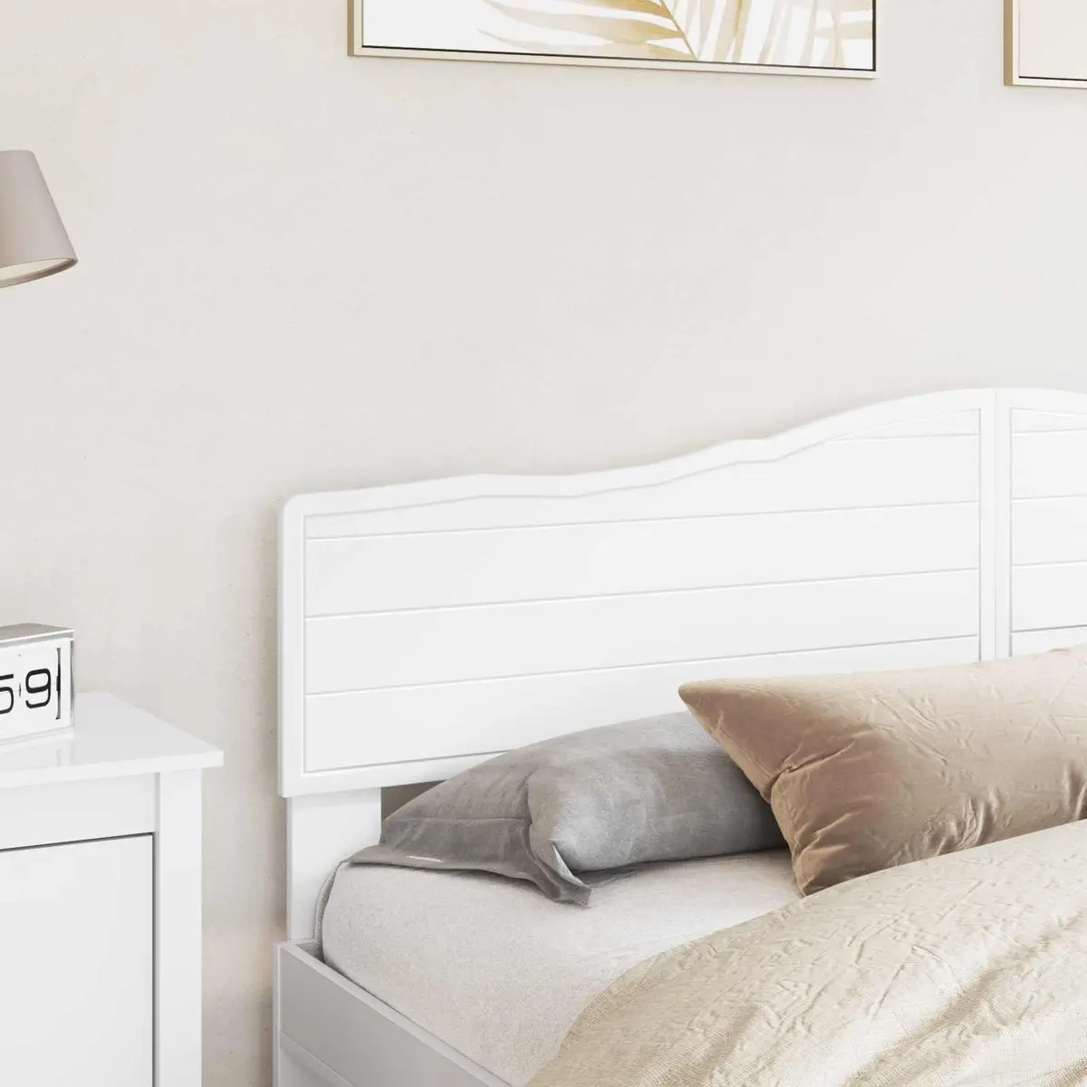 White Engineered Wood Headboard Modern Minimalist Bedroom Furniture Rectangular