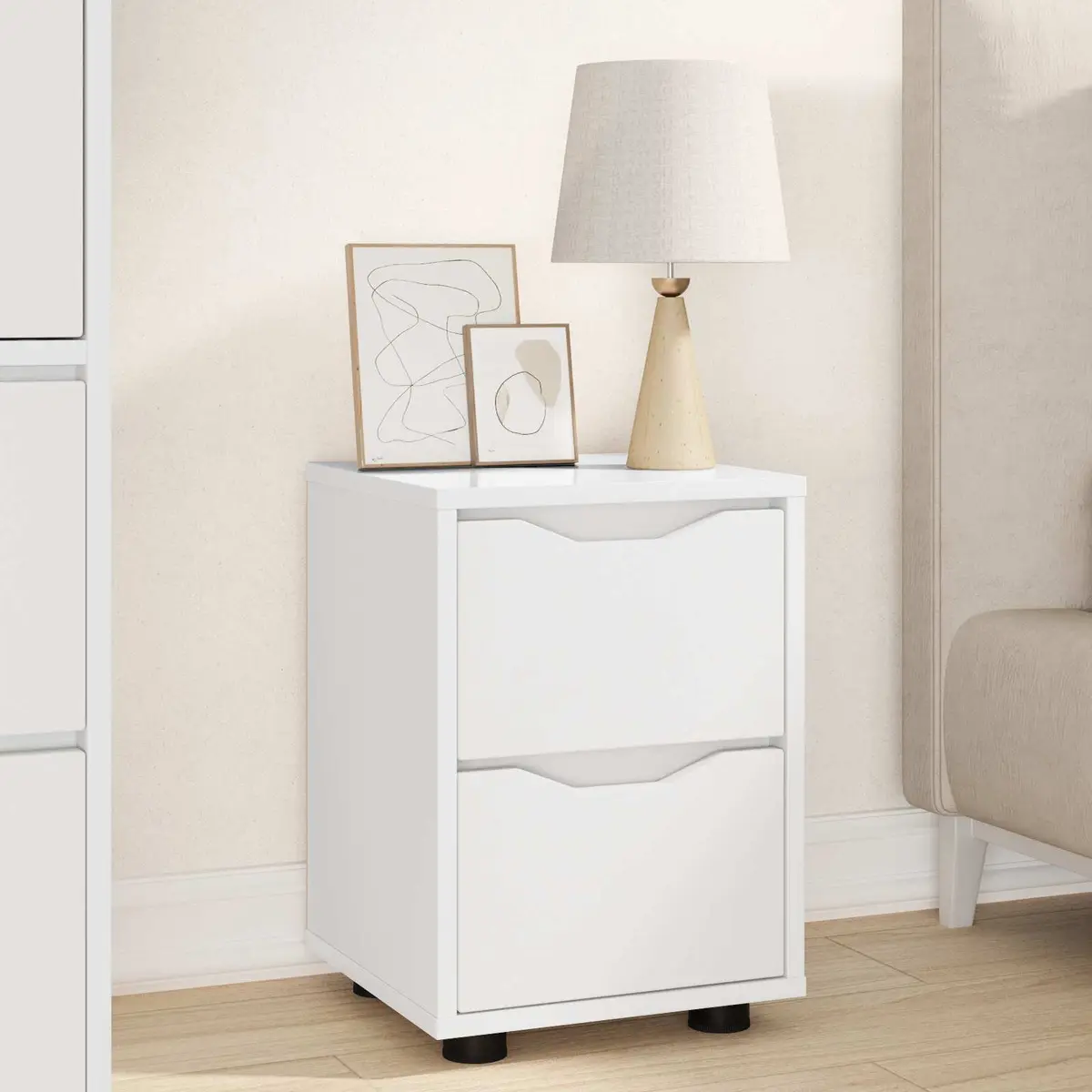 White Bedside Table with Storage Drawer