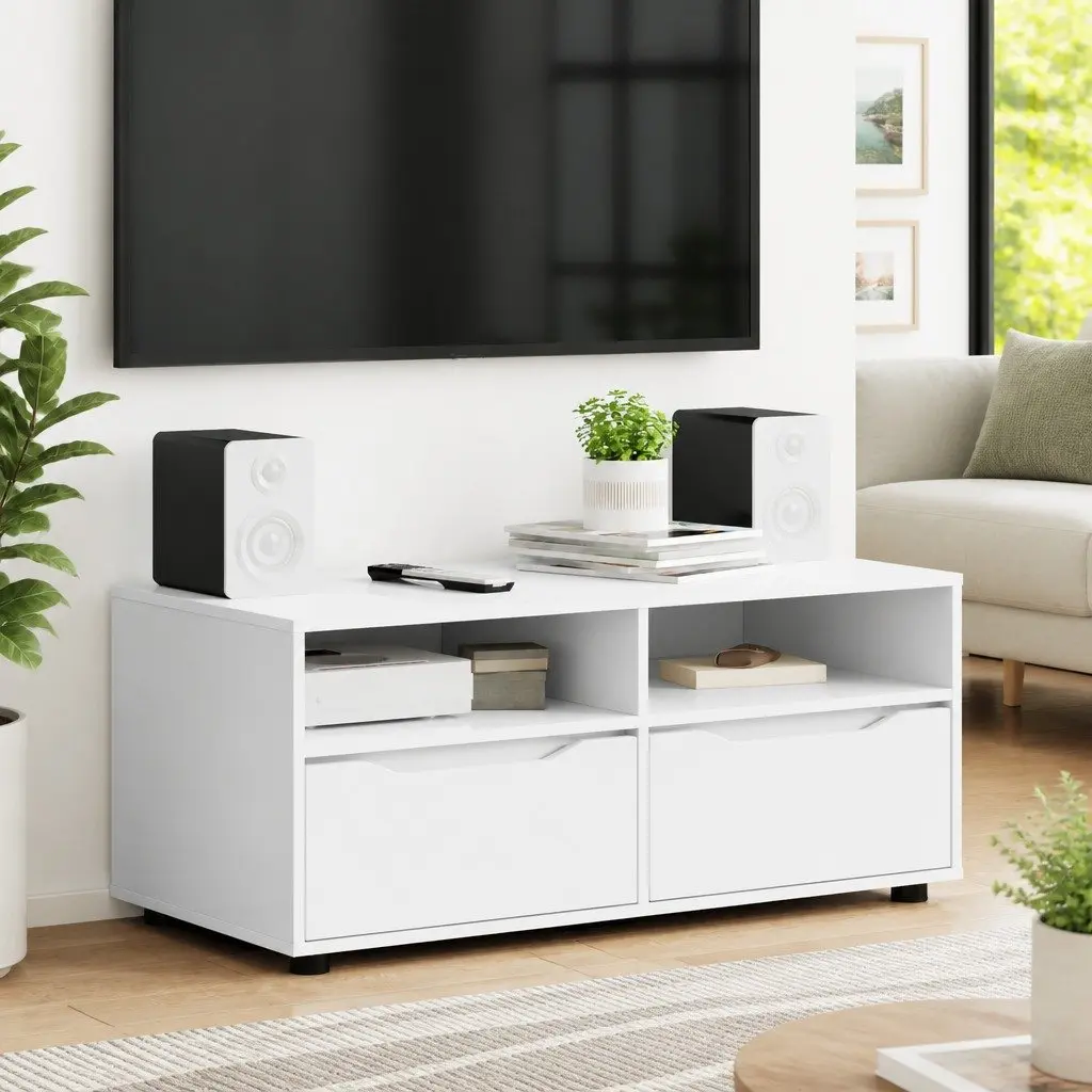 TV Cabinet White Modern 100cm Engineered Wood