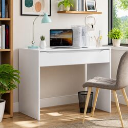 Warm White Engineered Wood Desk with Drawer for Home Office