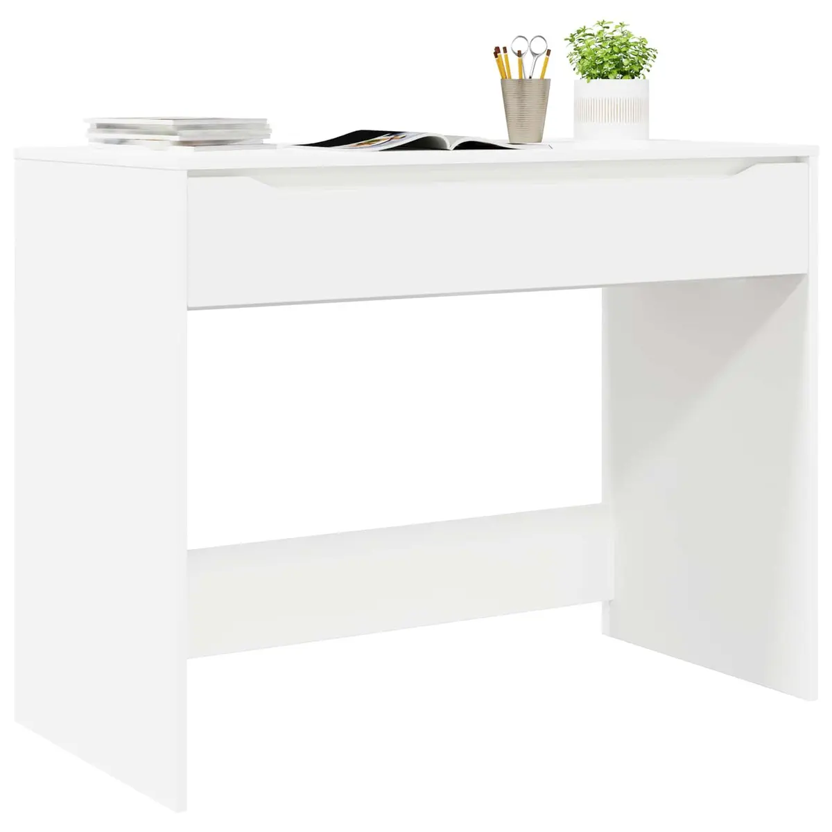 Engineered Wood Desk White Rectangular with Drawer Home Office Study