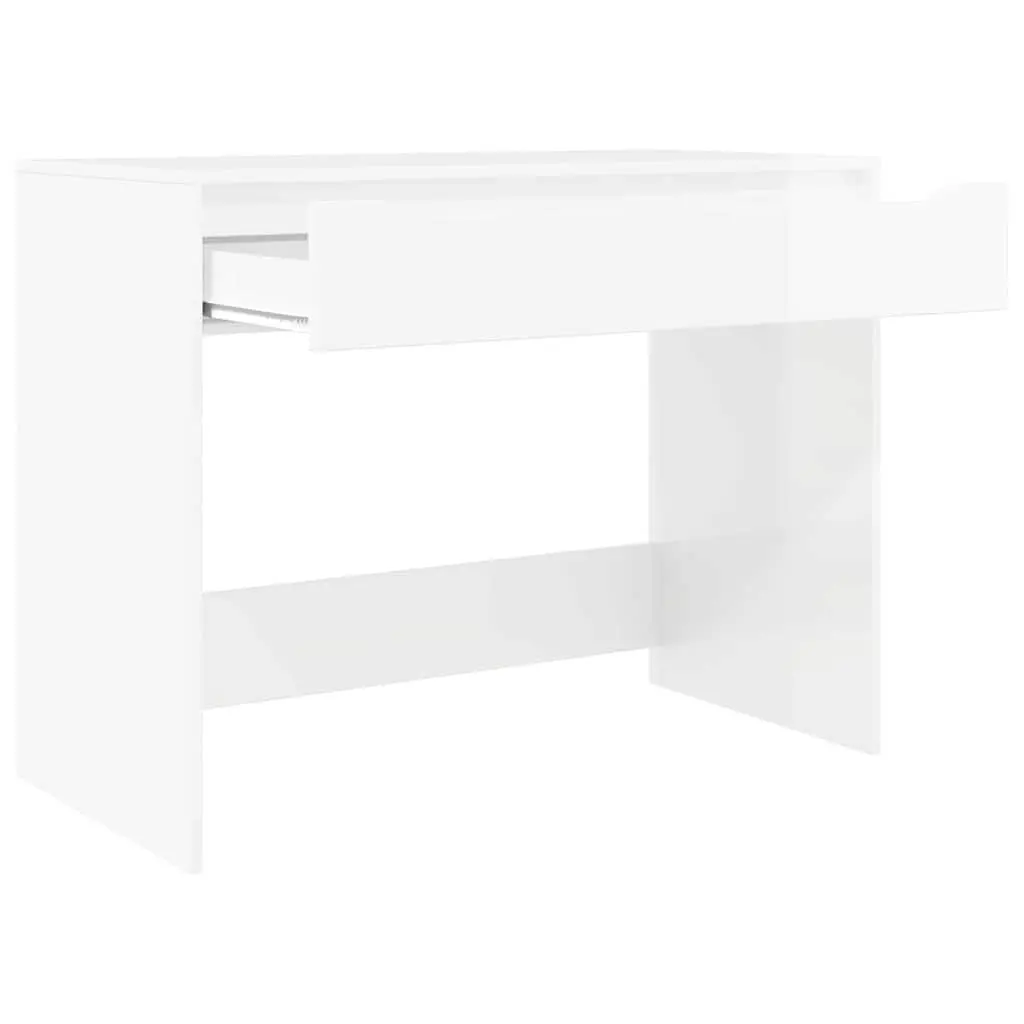 High Gloss White Desk Engineered Wood Office Home Study Computer Workspace 100cm