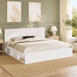 White Engineered Wood Headboard with Vertical Slats