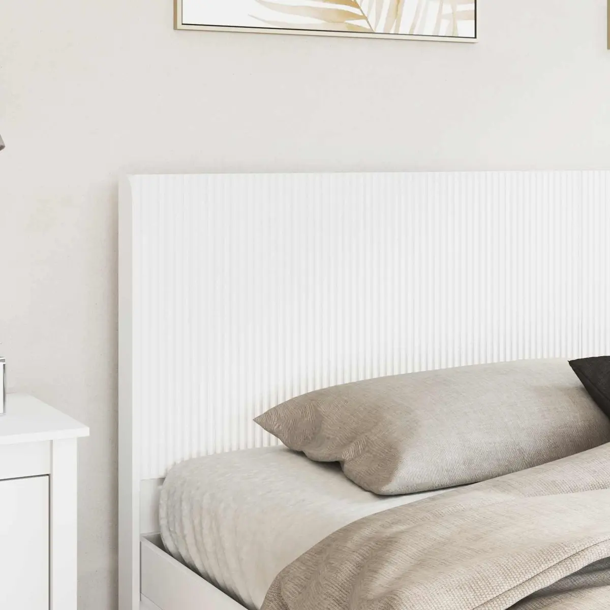 White Engineered Wood Headboard with Vertical Slats