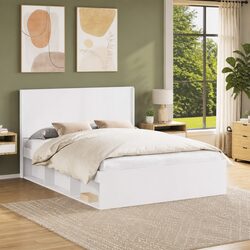 White Engineered Wood Headboard with Vertical Slat Design