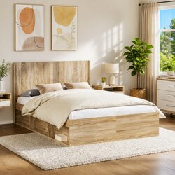 Warm Brown Engineered Wood Headboard with Slat Design