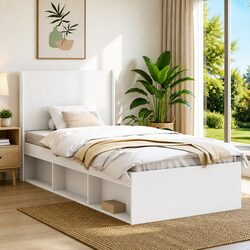 White Vertical Slat Engineered Wood Headboard for Beds