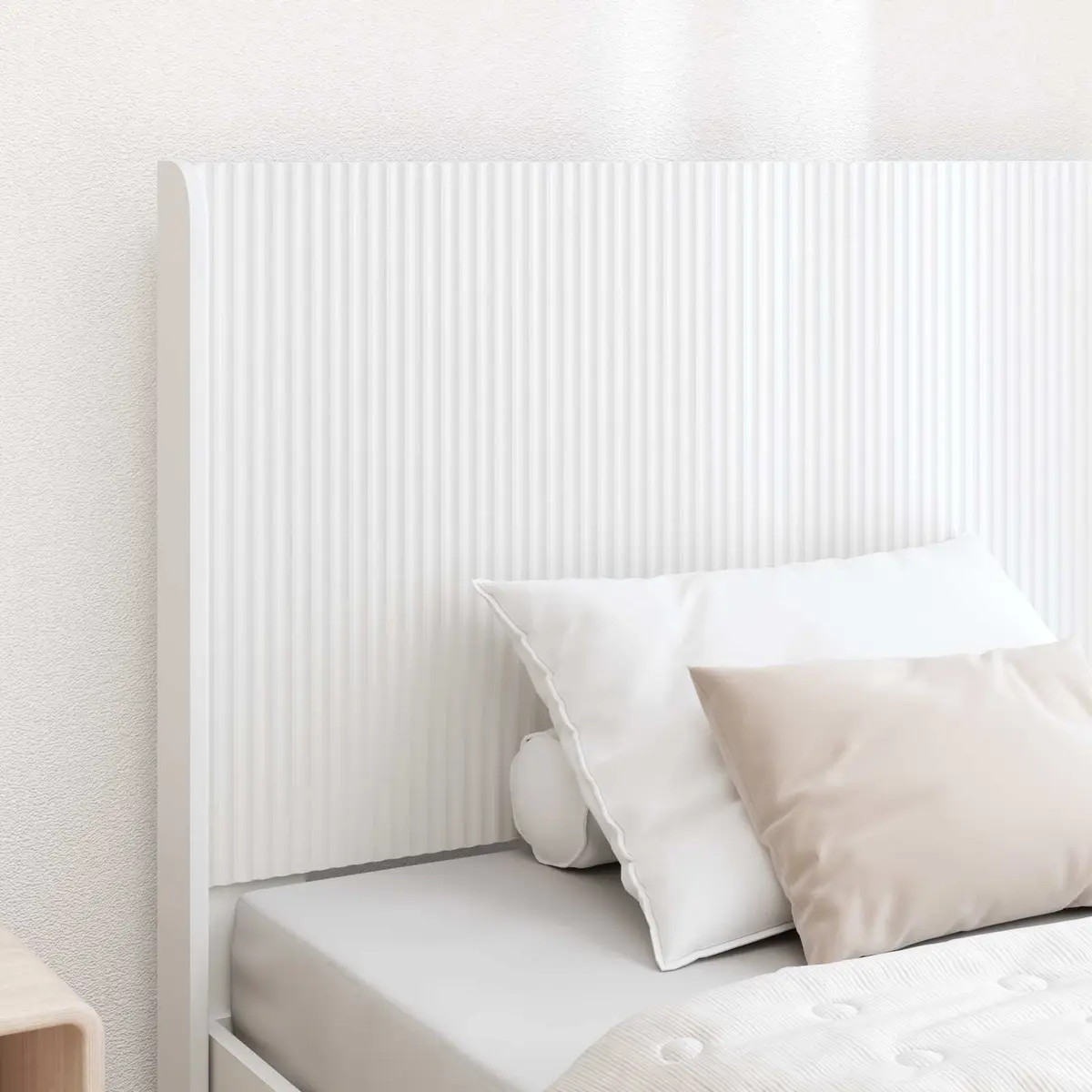 White Vertical Slat Engineered Wood Headboard for Beds
