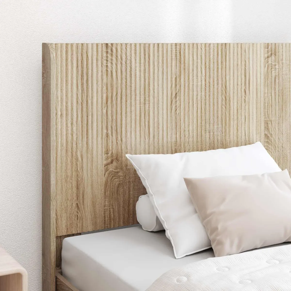 Brown Headboard Bedroom Furniture Engineered Wood Vertical Slat Design Bed Mount