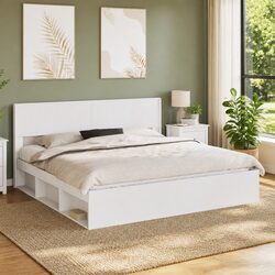 White Engineered Wood Headboard with Vertical Slats