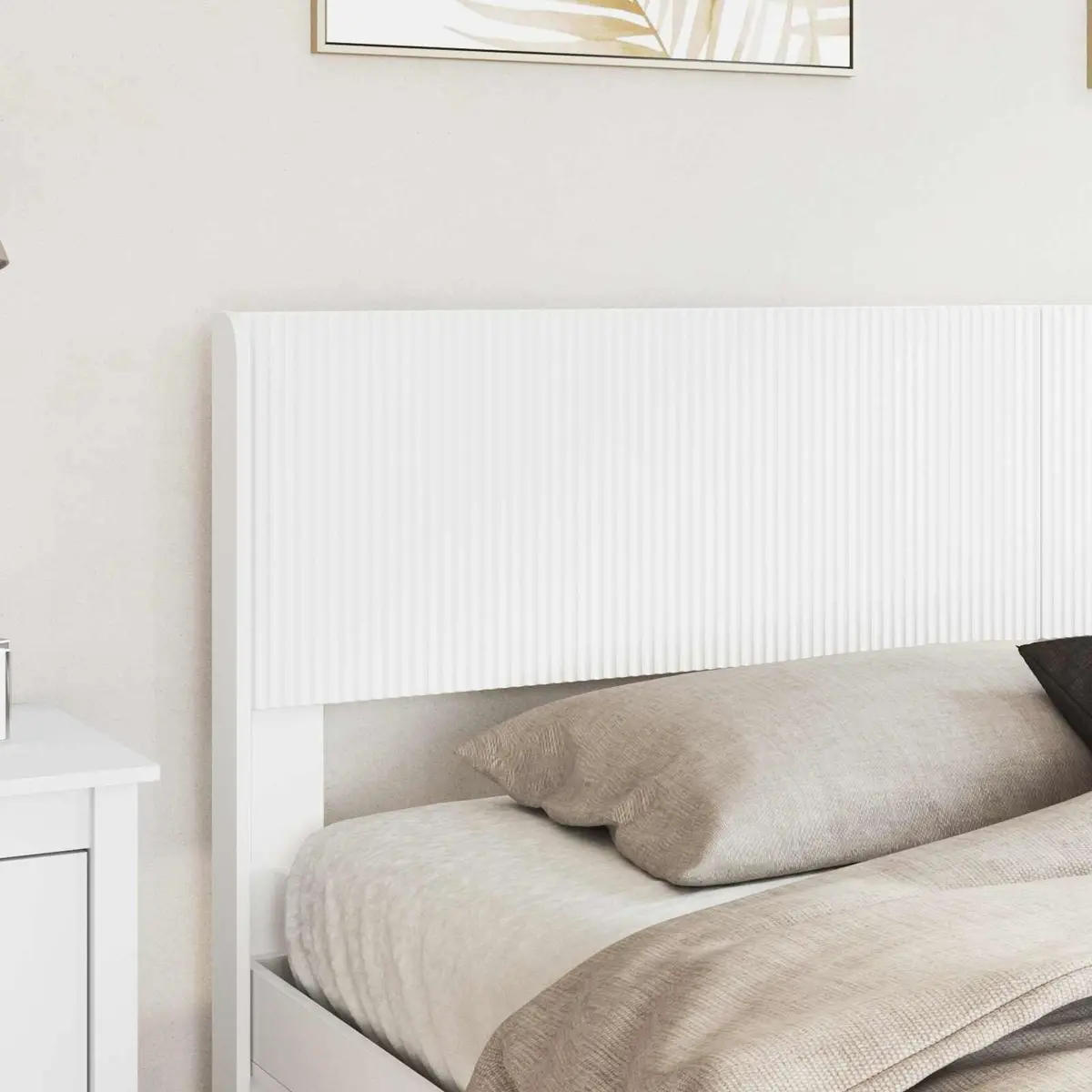 White Engineered Wood Headboard with Vertical Slats