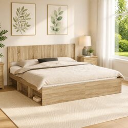 Modern Brown Engineered Wood Headboard with Vertical Slats
