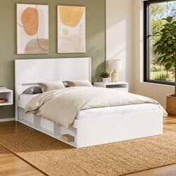 White Engineered Wood Headboard with Vertical Slats