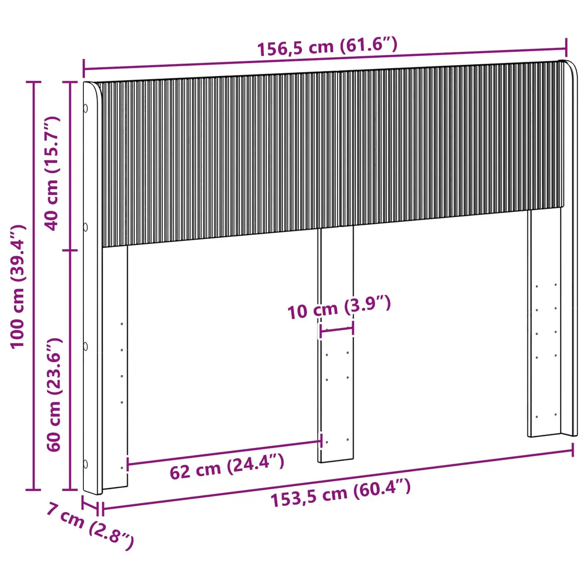 White Engineered Wood Headboard with Vertical Slats