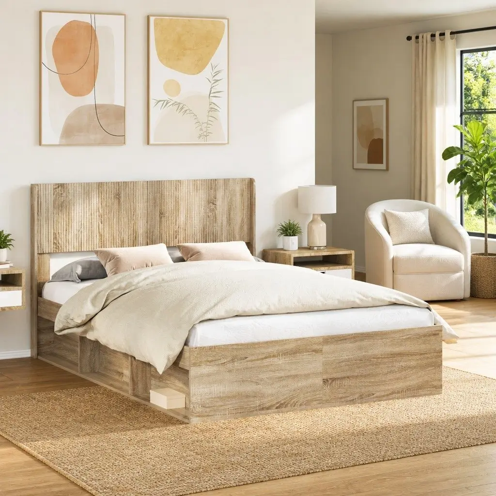Sonoma Oak Brown Engineered Wood Headboard with Slats