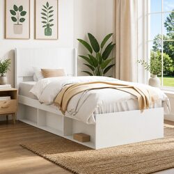 Modern White Engineered Wood Headboard with Vertical Slats