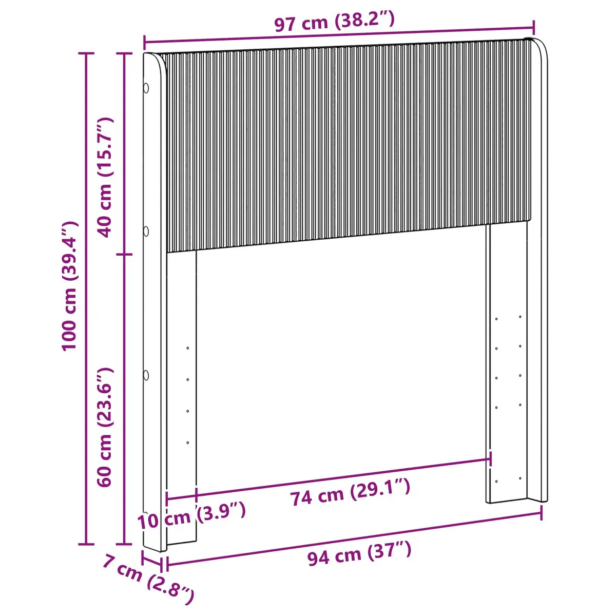 Headboard Brown Vertical Slat Design Engineered Wood Bedroom Furniture Mount