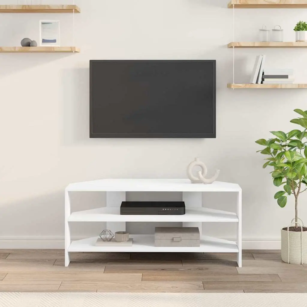 Corner TV Cabinet White Modern Living Room Storage Furniture Engineered Wood