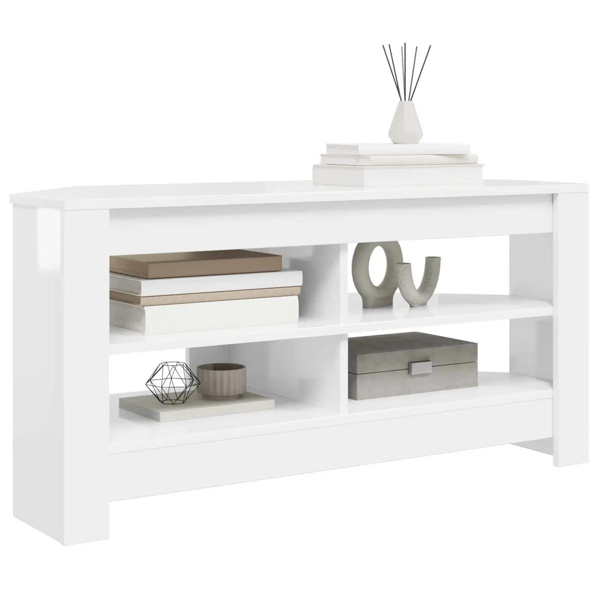 Corner TV Cabinet High Gloss White Modern Living Room Media Unit Storage Shelves