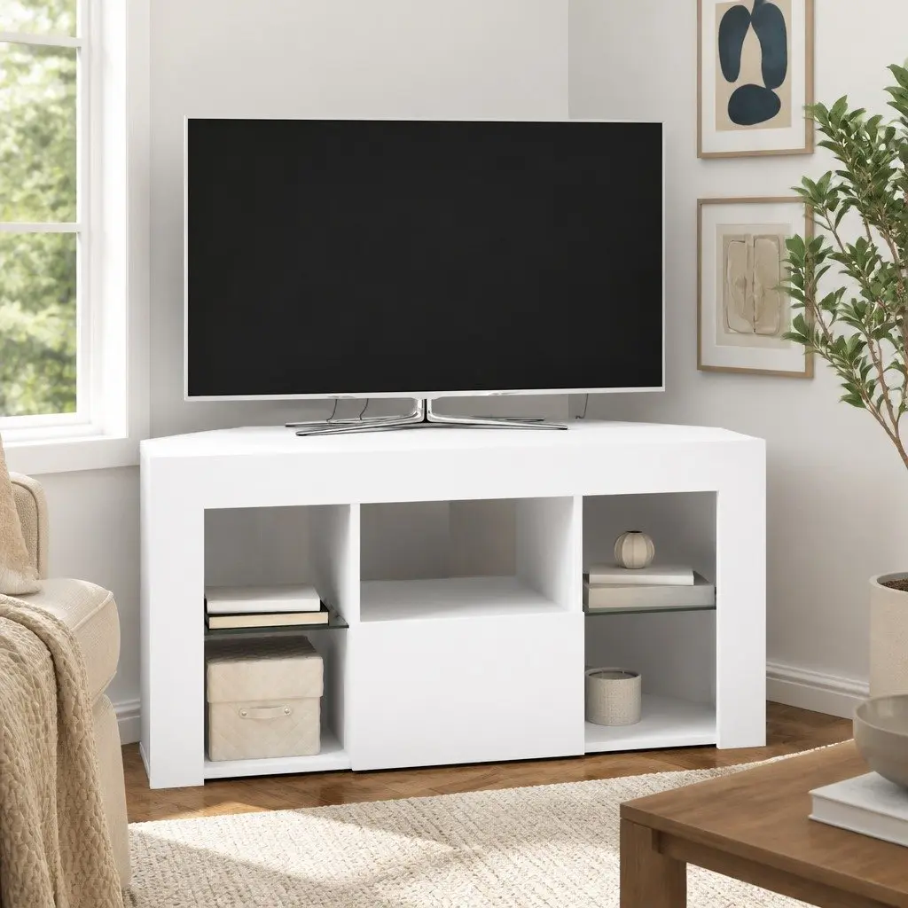 White Corner LED TV Cabinet for Living Room
