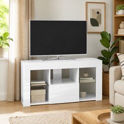 Elegant High Gloss White Corner LED TV Cabinet