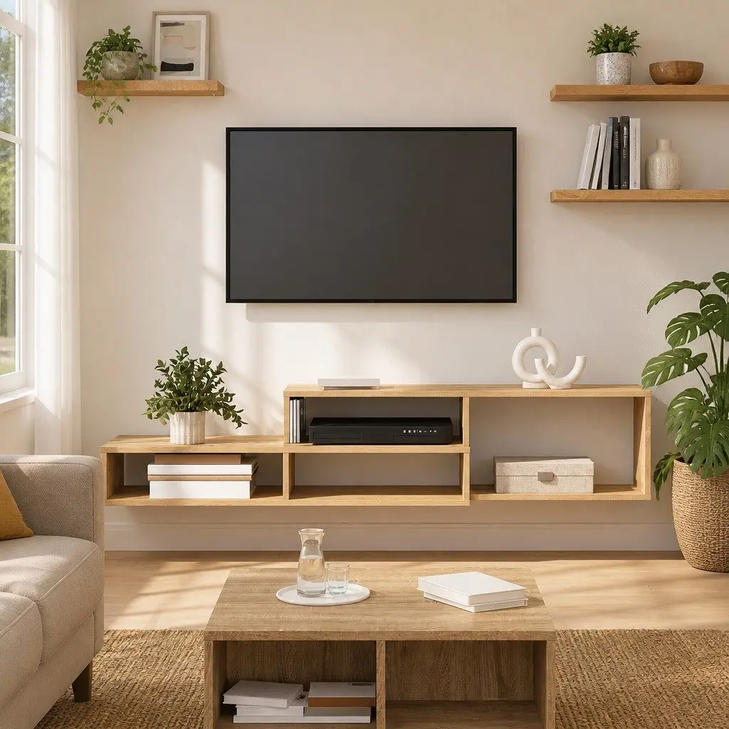 Wall Mounted TV Stand Grey 150x25x28.5cm Engineered Wood Modern Storage Shelves
