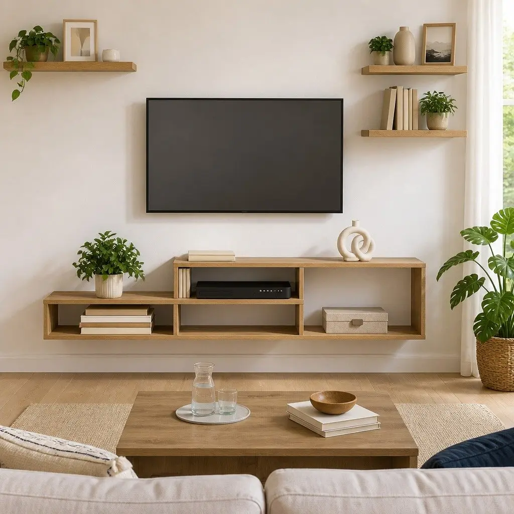 Wall TV Stand Brown 150x25x28.5cm Engineered Wood Shelves Storage Unit