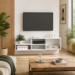 Stylish Wall Mounted TV Stand with Engineered Wood Shelves