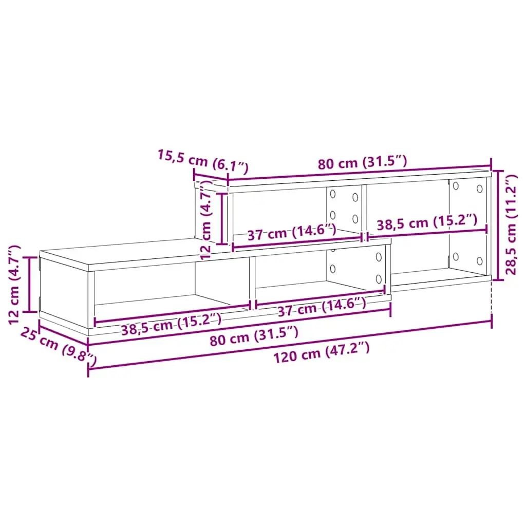 Wall Mounted TV Stand Matte Finish 120x25x28.5cm Engineered Wood Shelves Media Storage
