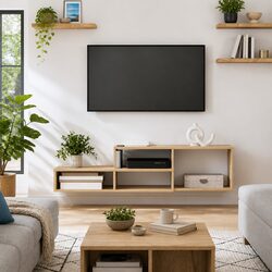 Grey Engineered Wood Wall Mounted TV Stand for Living Room
