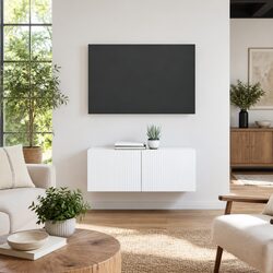 White Modern TV Wall Cabinet 2-Piece Set for Living Rooms