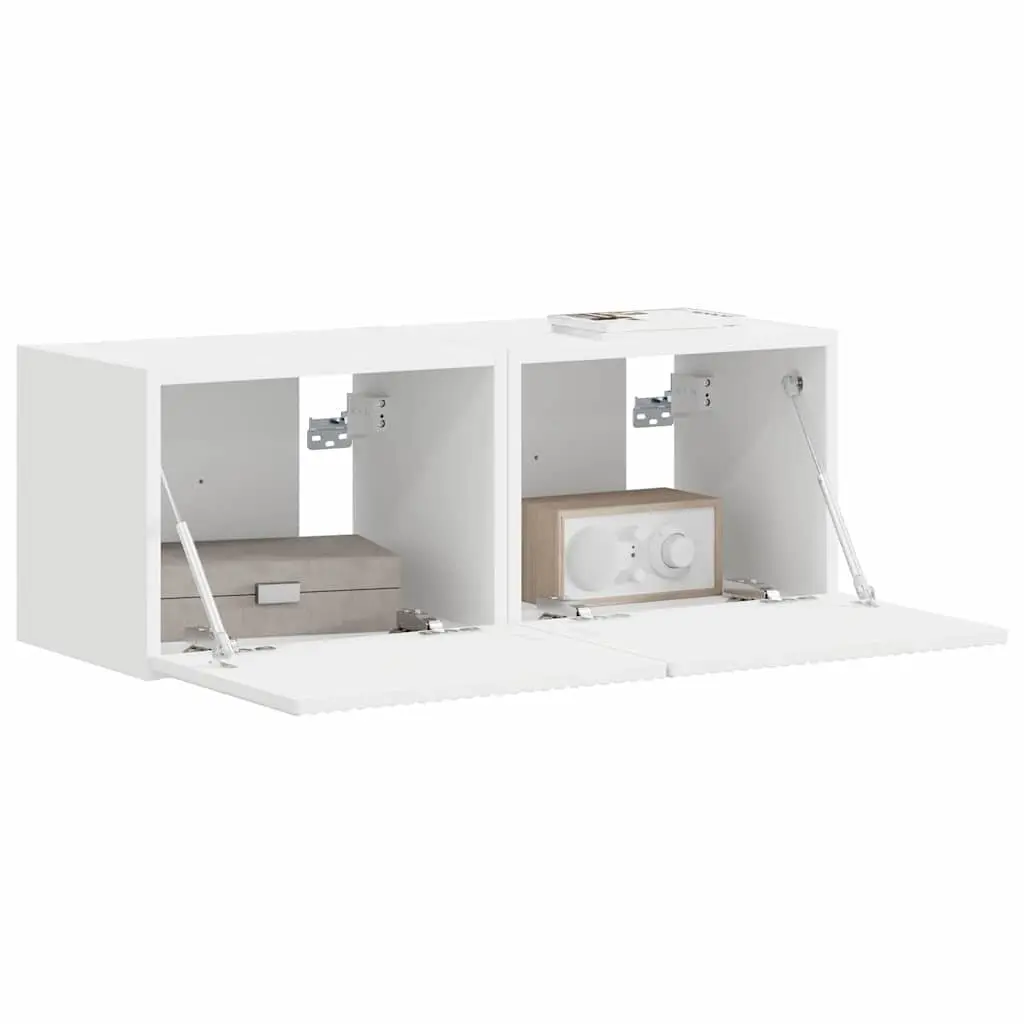 White Modern TV Wall Cabinet 2-Piece Set for Living Rooms